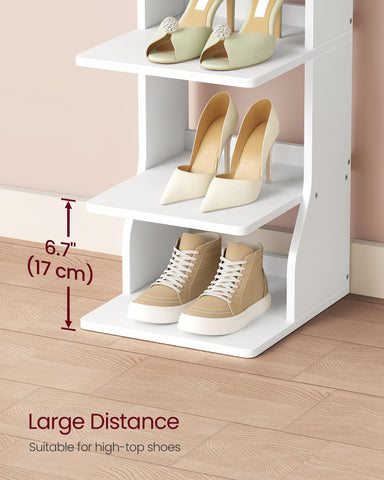 VASAGLE 9-tier shoe rack hooks close-up illustrating left-right installation.