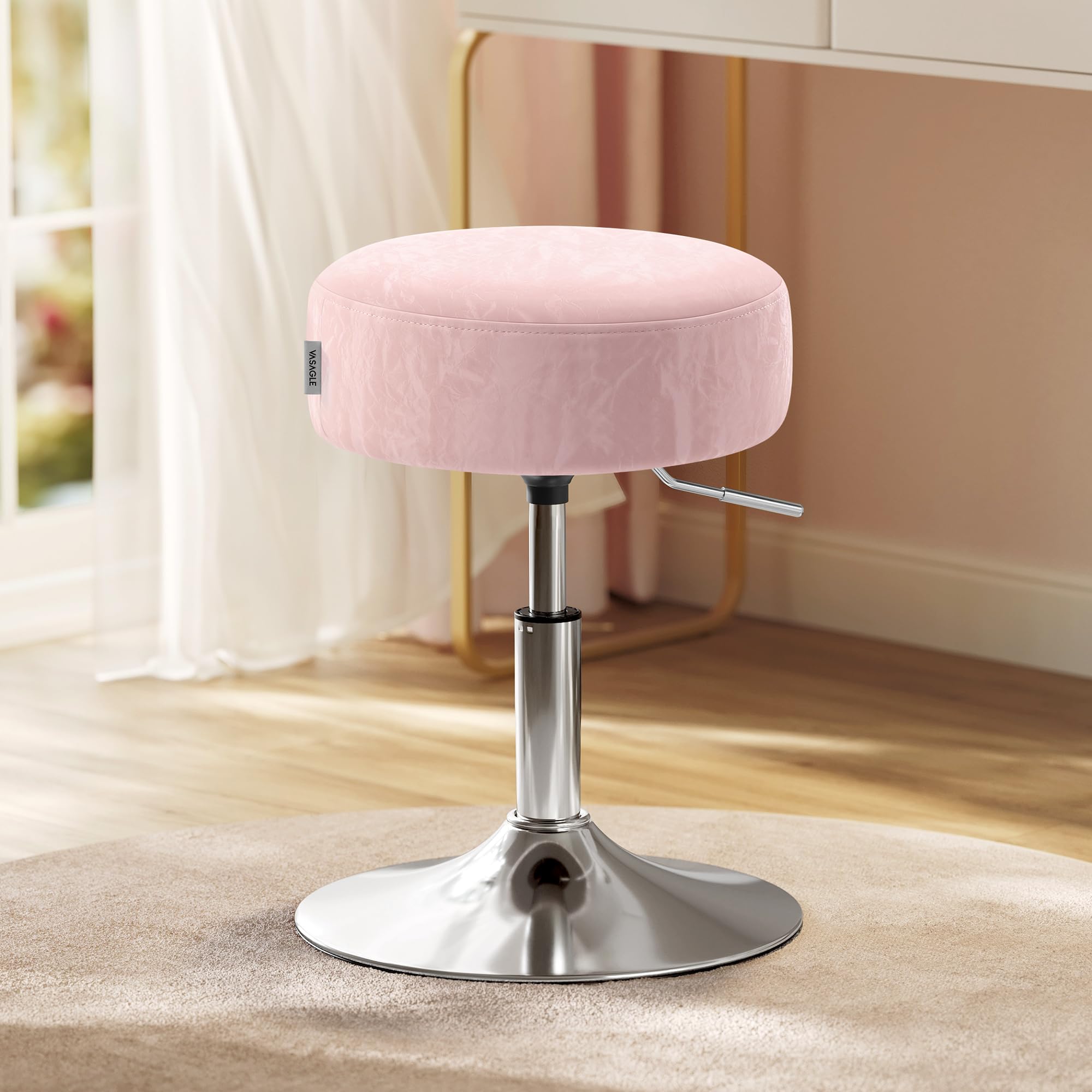 VASAGLE adjustable-height vanity stool for makeup tasks.