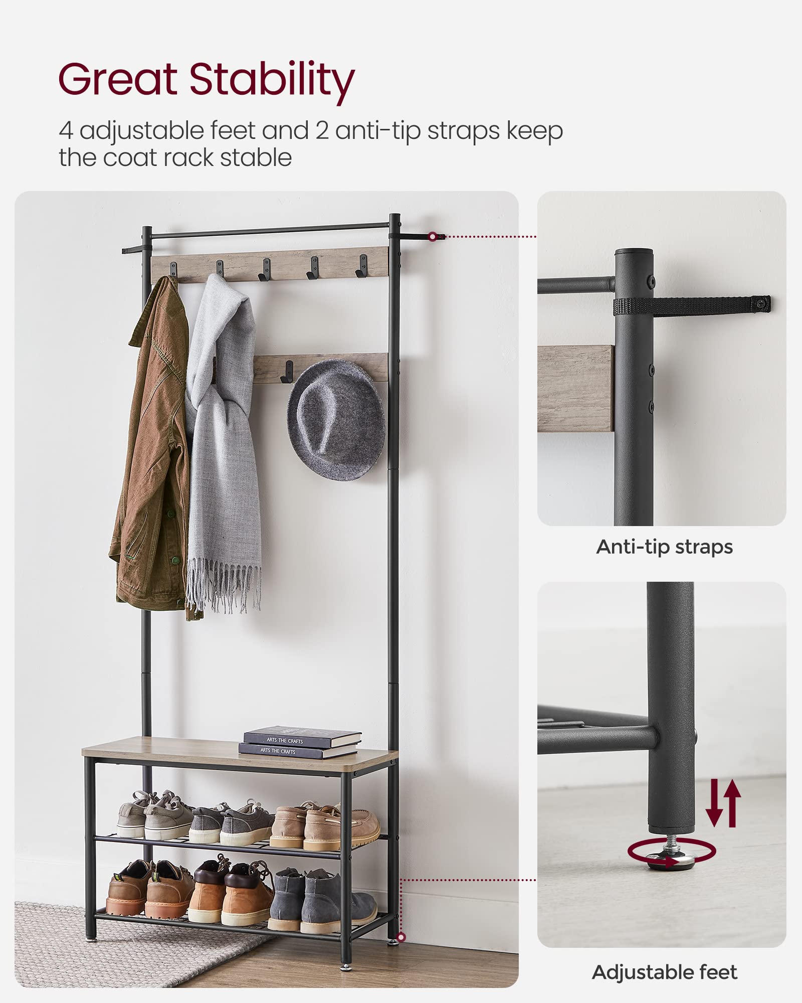 VASAGLE adjustable feet level the unit
