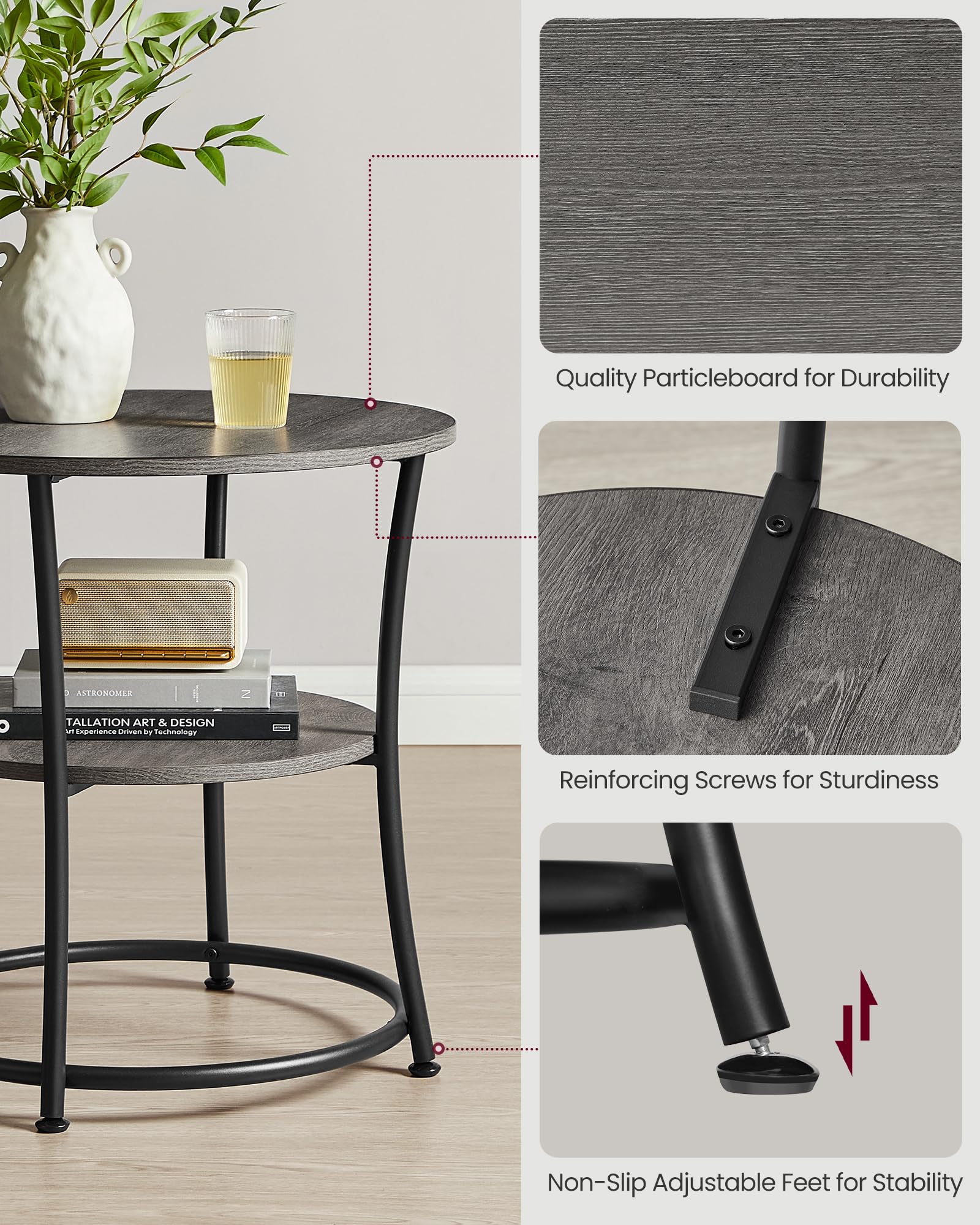 VASAGLE adjustable-feet on the base ensure stability on uneven floors