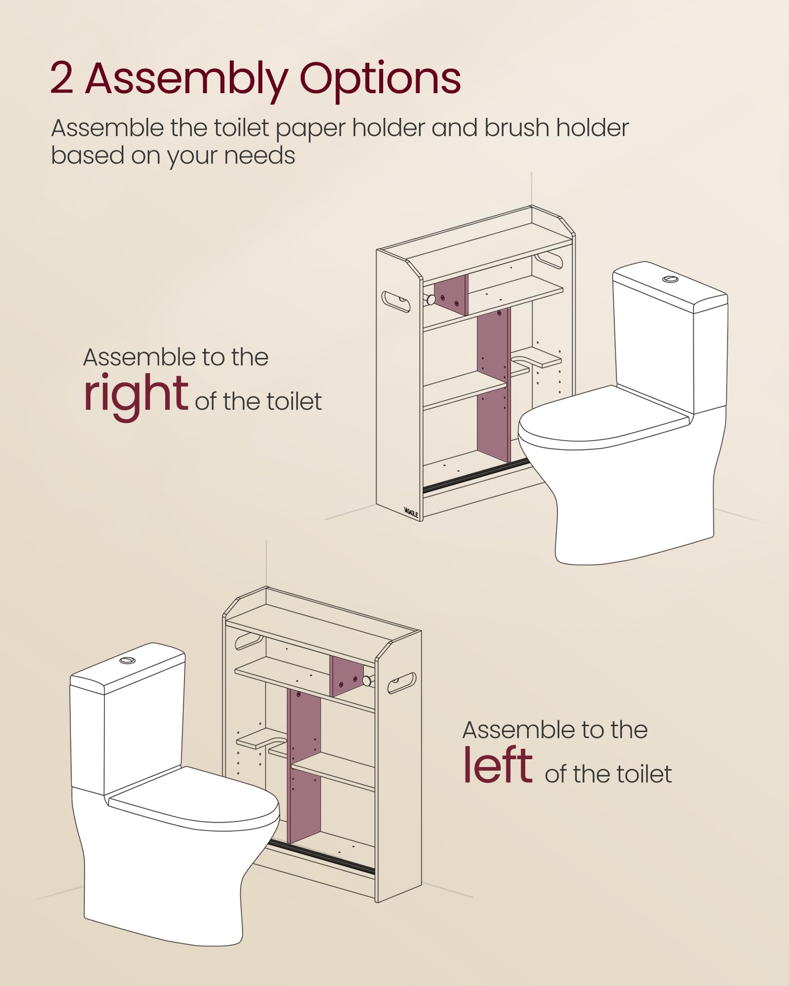 VASAGLE adjustable lower shelves offer five height positions.