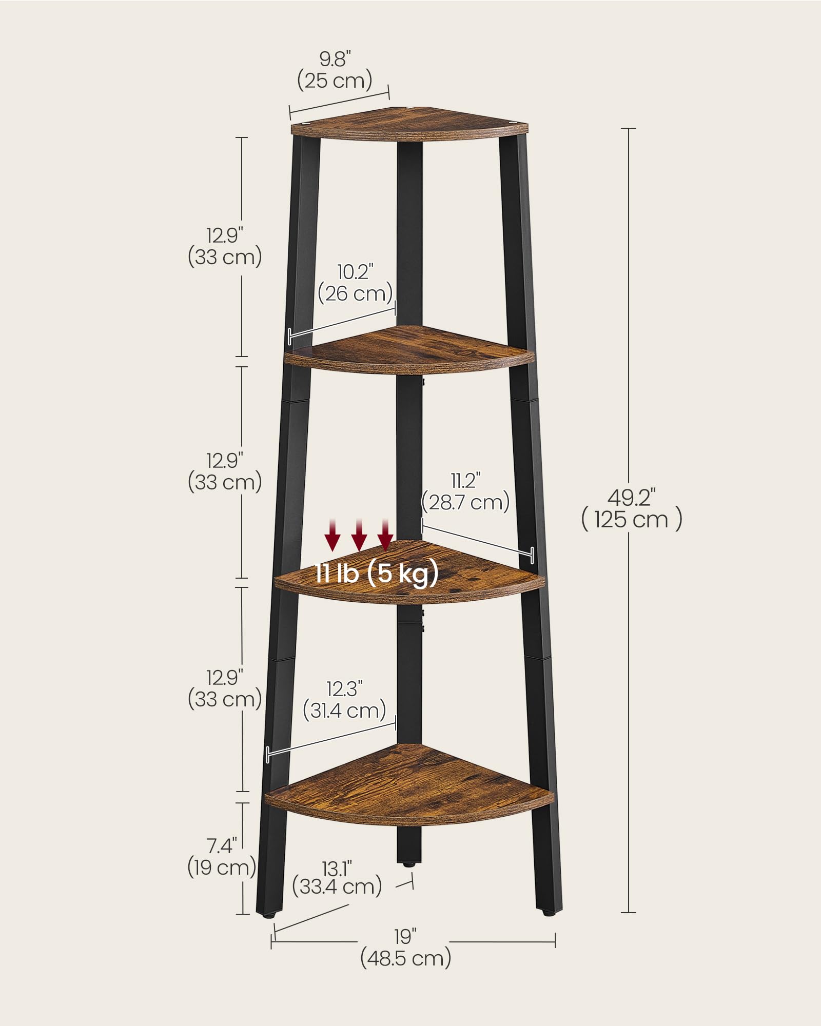 VASAGLE anti-tip design keeps the shelf stable against walls.