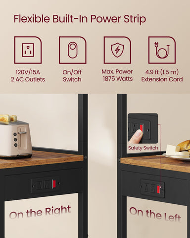 VASAGLE bakers rack with rustic brown and ink black finish suits versatile kitchens.