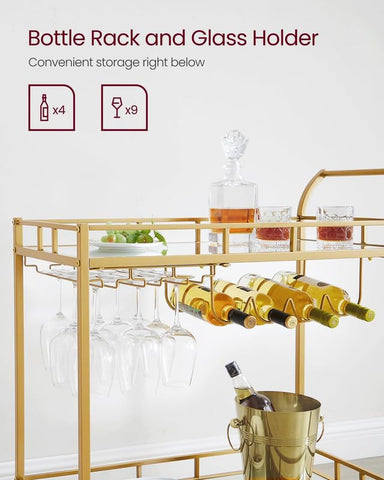 VASAGLE Bar Cart curved handle adding elegant detail and grip.