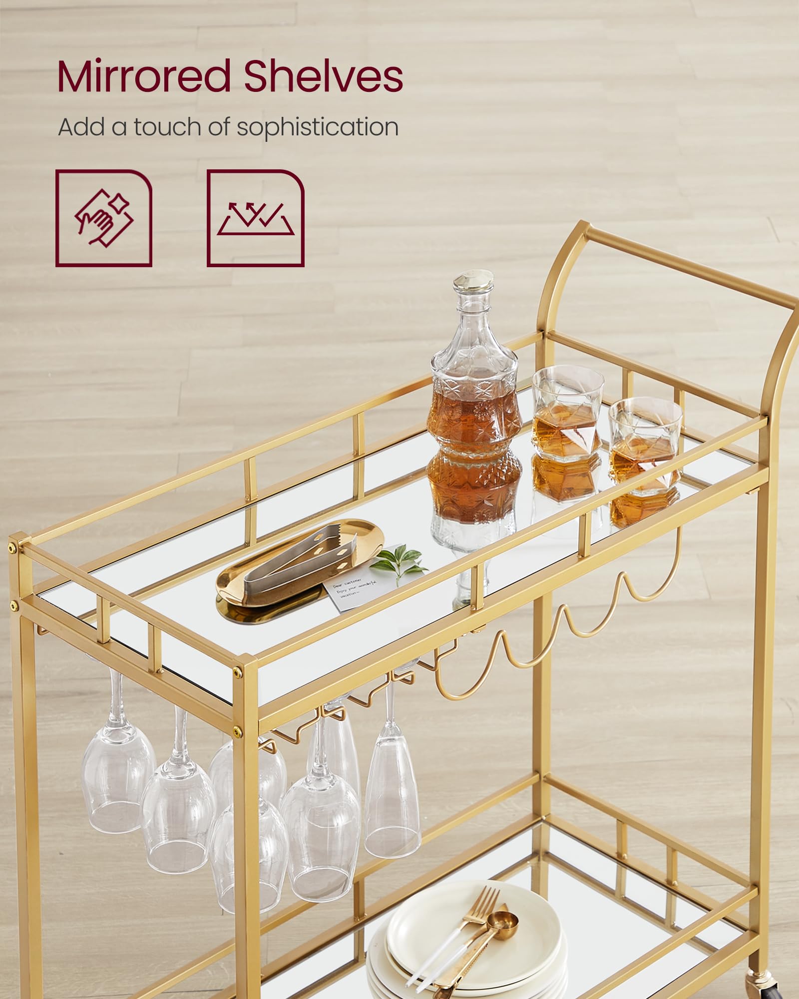 VASAGLE Bar Cart glass holders protecting stemware neatly.