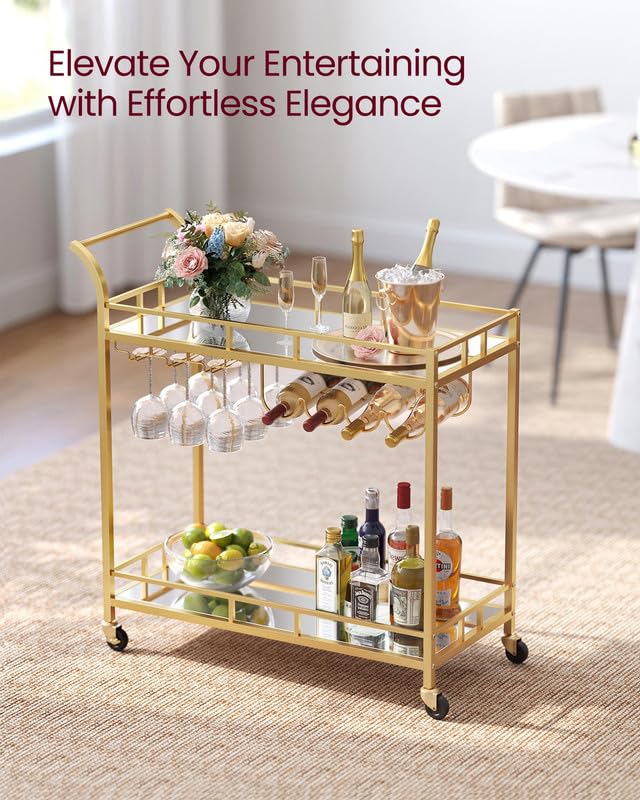 VASAGLE Bar Cart four wheels for easy moving and positioning.