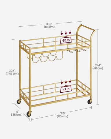 VASAGLE Bar Cart two-tier setup offering ample serving space.