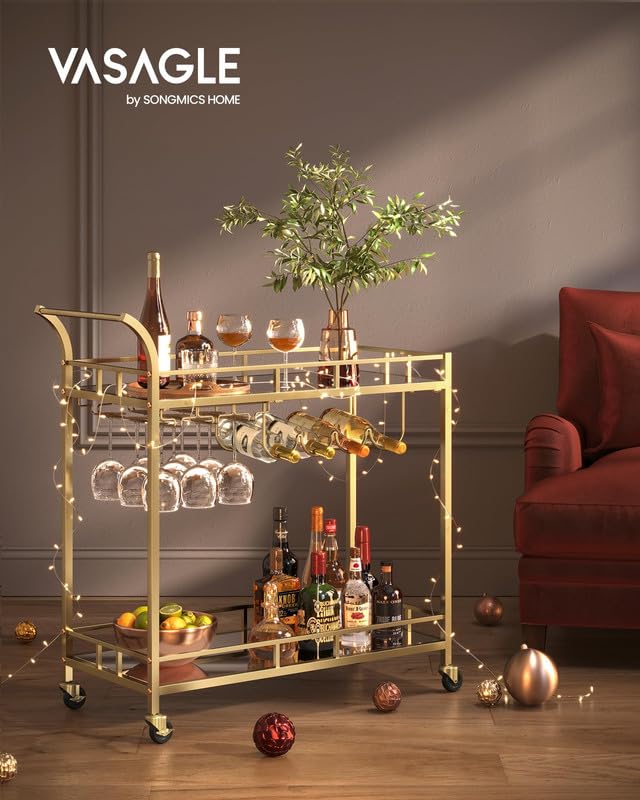 VASAGLE Bar Cart wine holders keeping bottles secure during service.