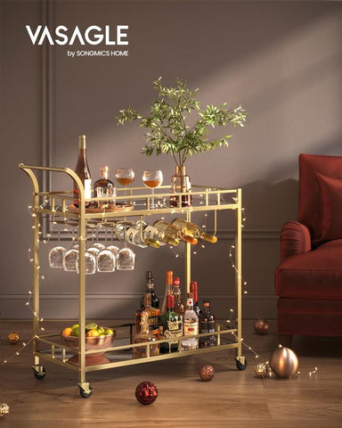 VASAGLE Bar Cart wine holders keeping bottles secure during service.