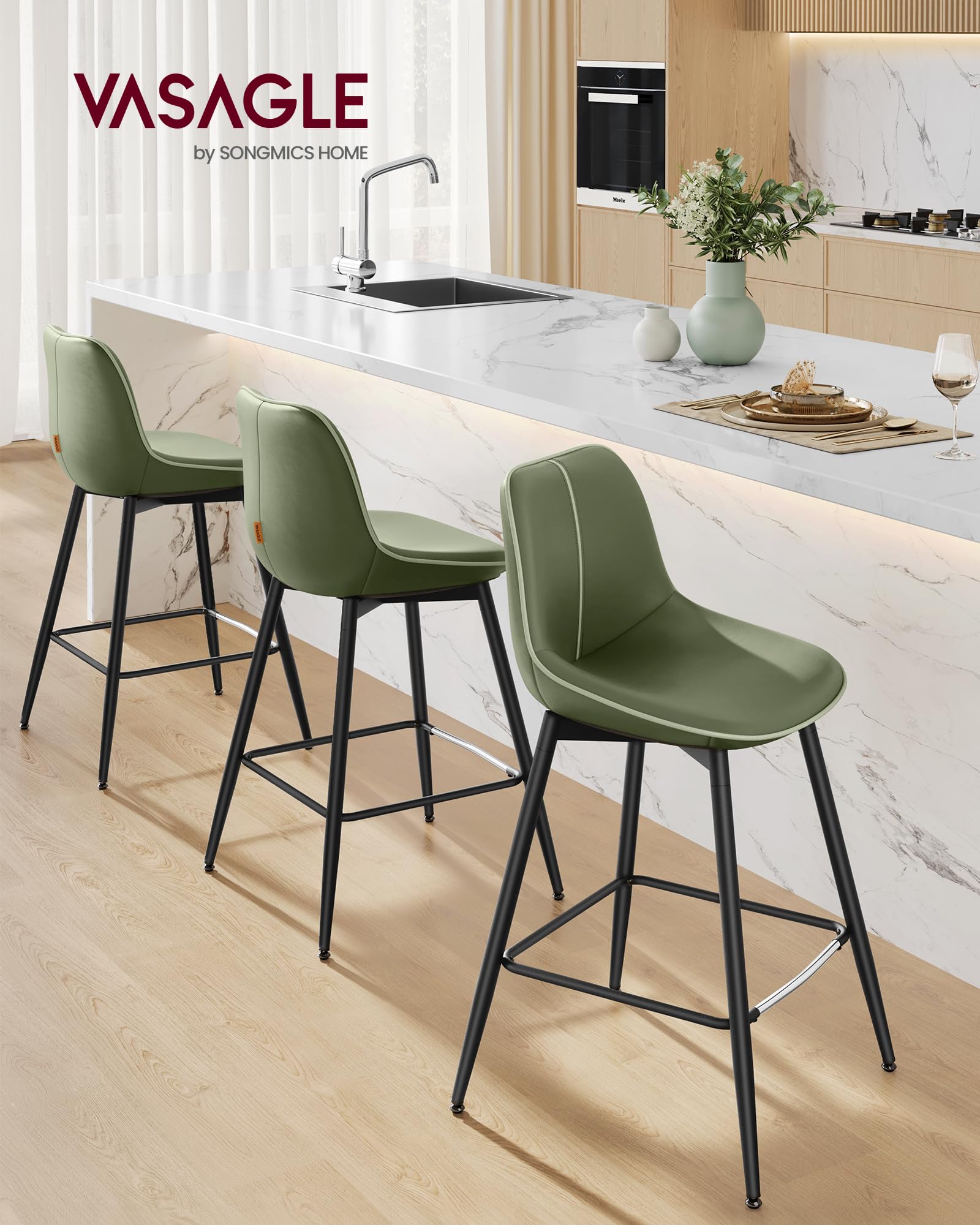 VASAGLE forest green stools showing seat design for stylish dining