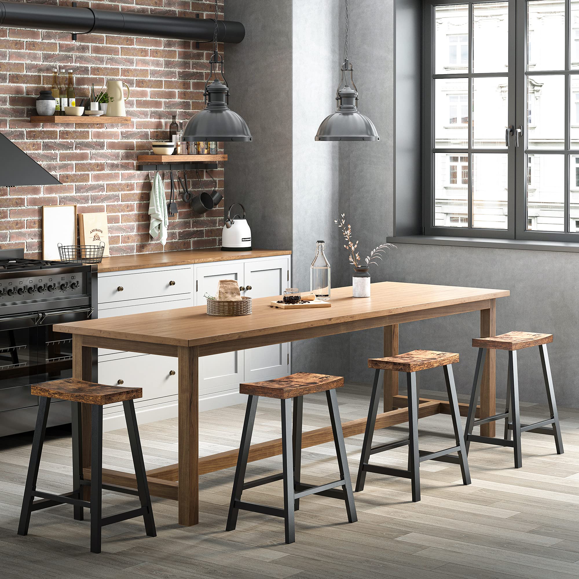 VASAGLE bar stools tuck neatly under tables, helping save floor space in small rooms.