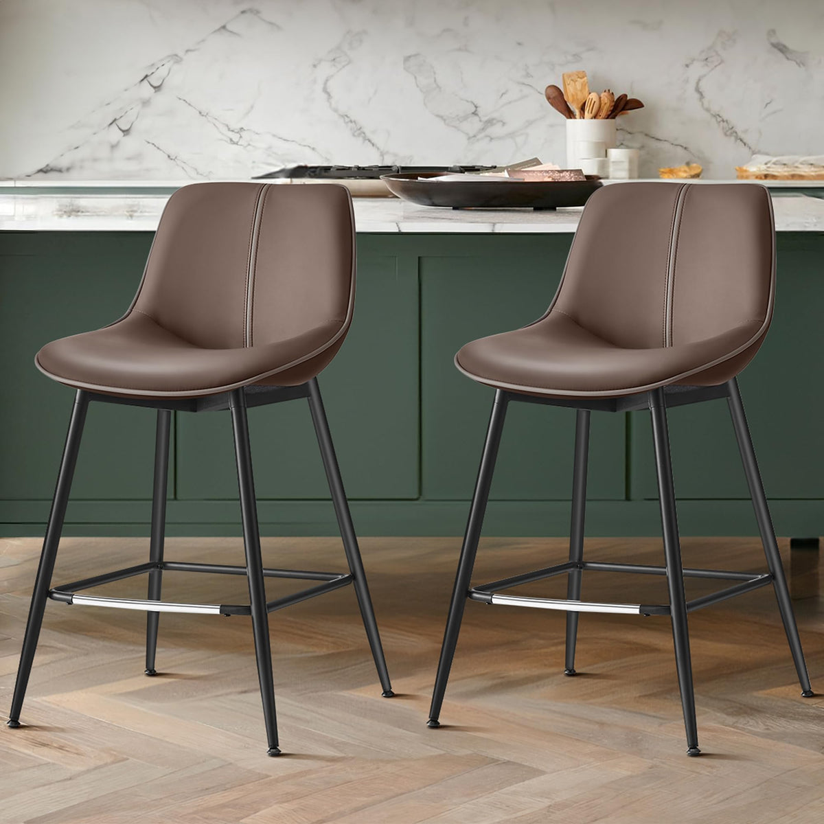 VASAGLE bar stools with ergonomic backrest for comfortable kitchen seating.