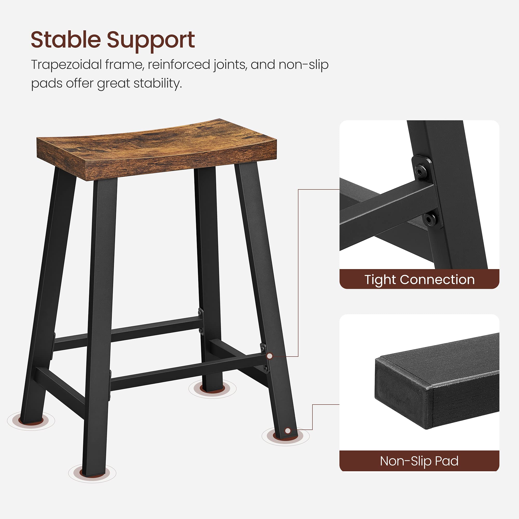 VASAGLE bar stools offer sturdy construction with a particleboard seat and steel frame.
