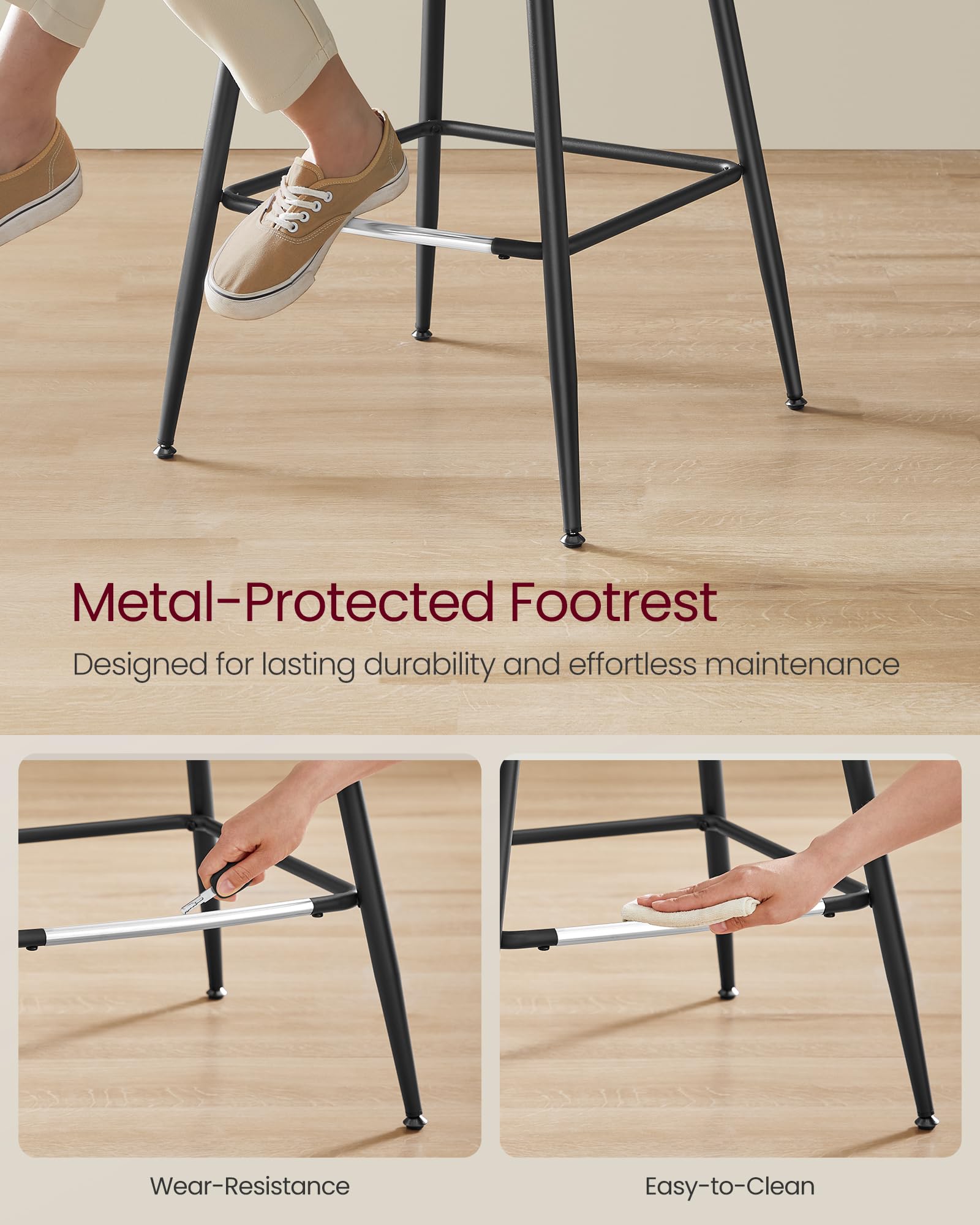 VASAGLE counter-height stools with stable steel frame and leveling feet