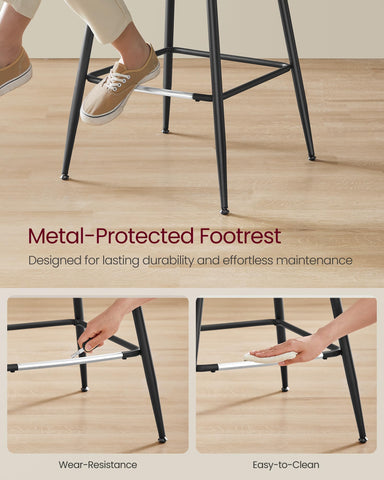 VASAGLE counter-height stools with stable steel frame and leveling feet