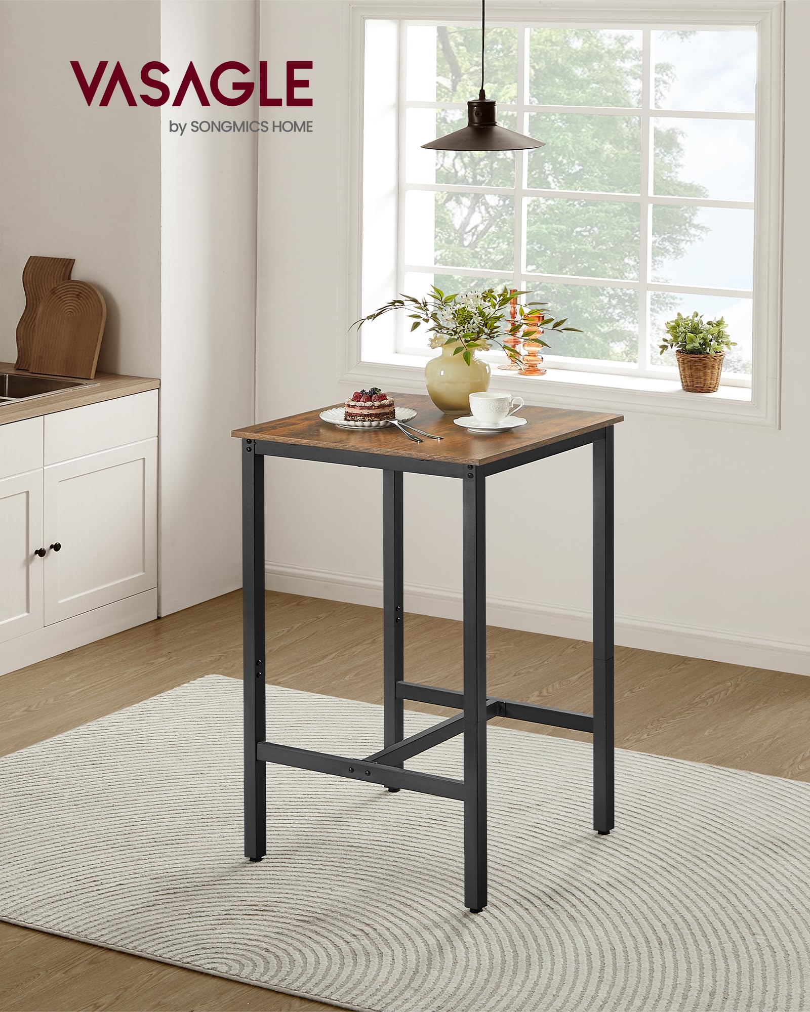 VASAGLE Bar Table with long stretcher footrest for comfortable seating