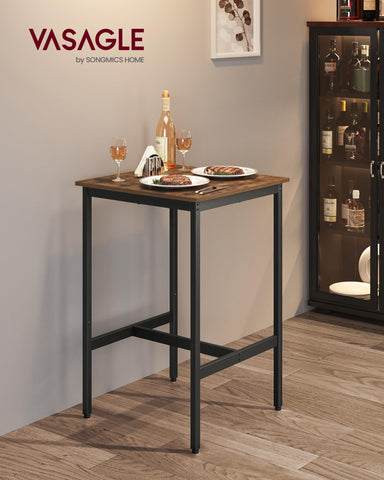 VASAGLE bar table features ink-black metal legs for a sturdy, modern look.