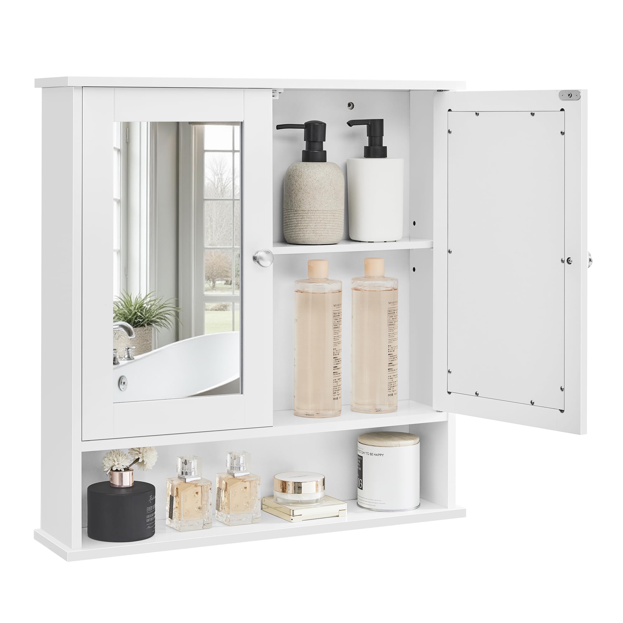 VASAGLE bathroom cabinet with mirrored doors for dual grooming and storage