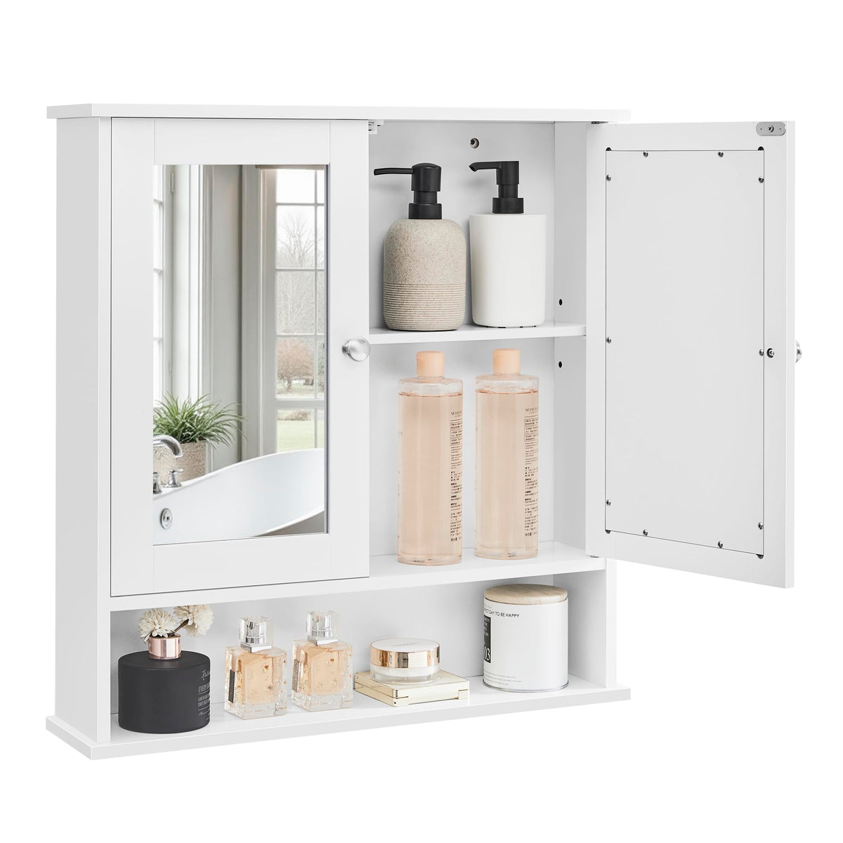 VASAGLE bathroom cabinet with mirrored doors for dual grooming and storage
