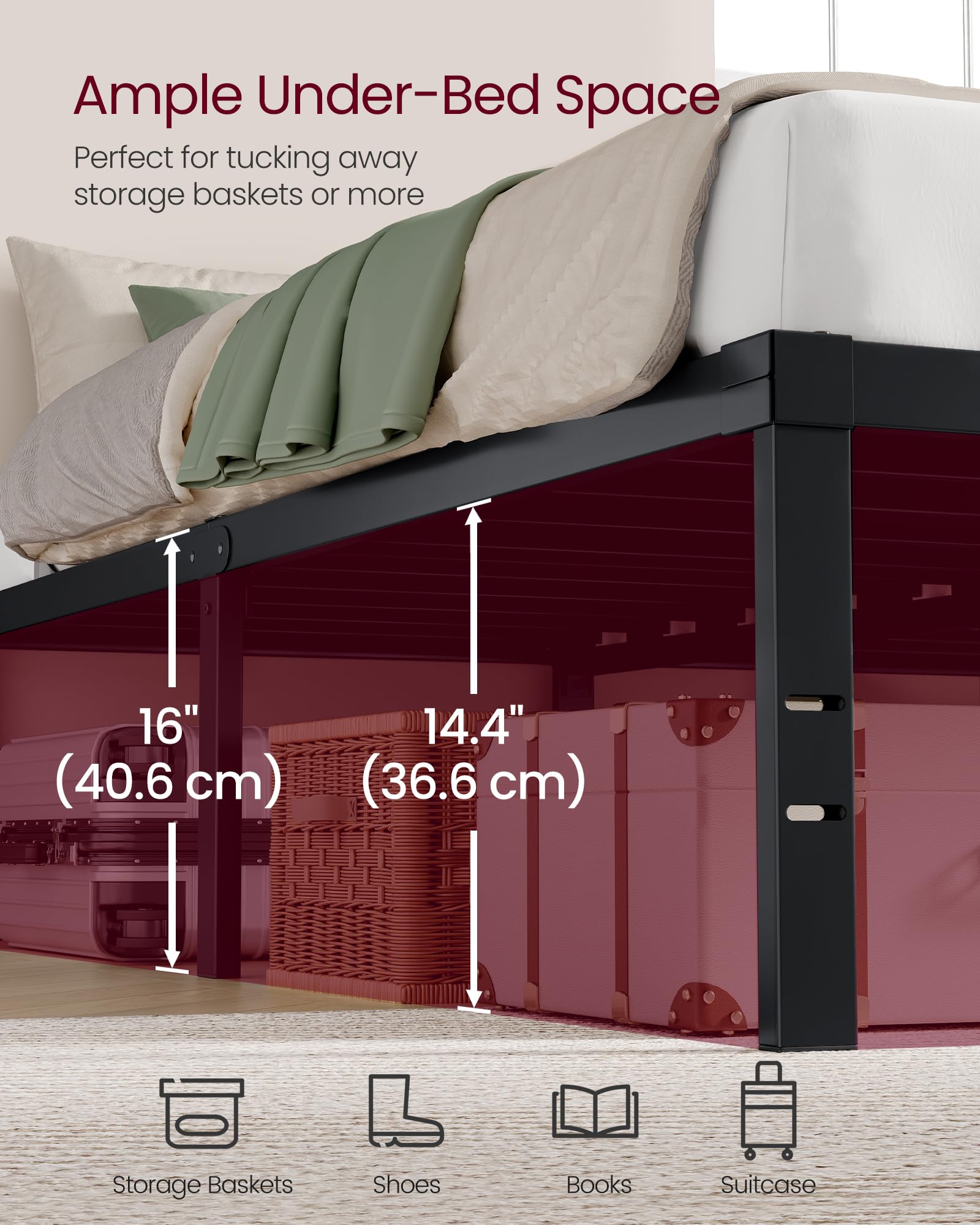 VASAGLE no box spring needed for streamlined setup and mattress compatibility.