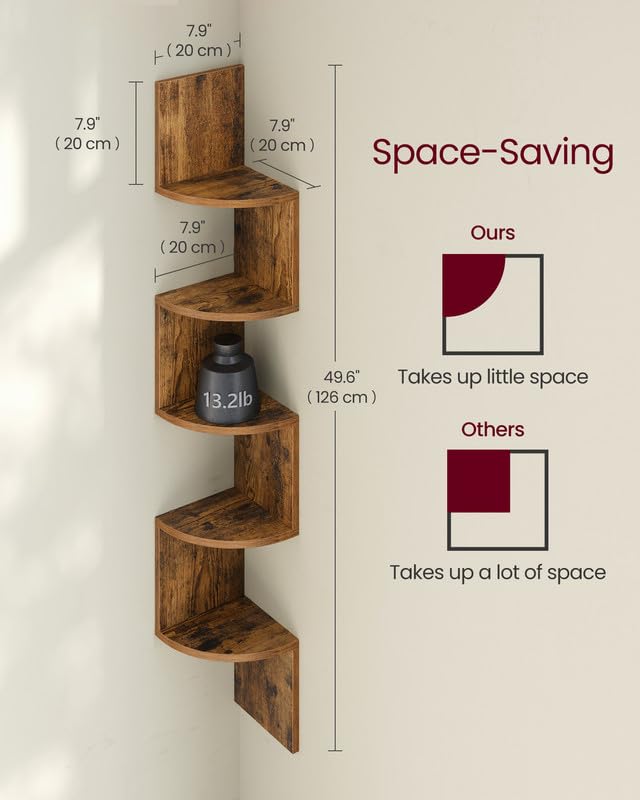 VASAGLE corner shelf in bedroom for organized storage