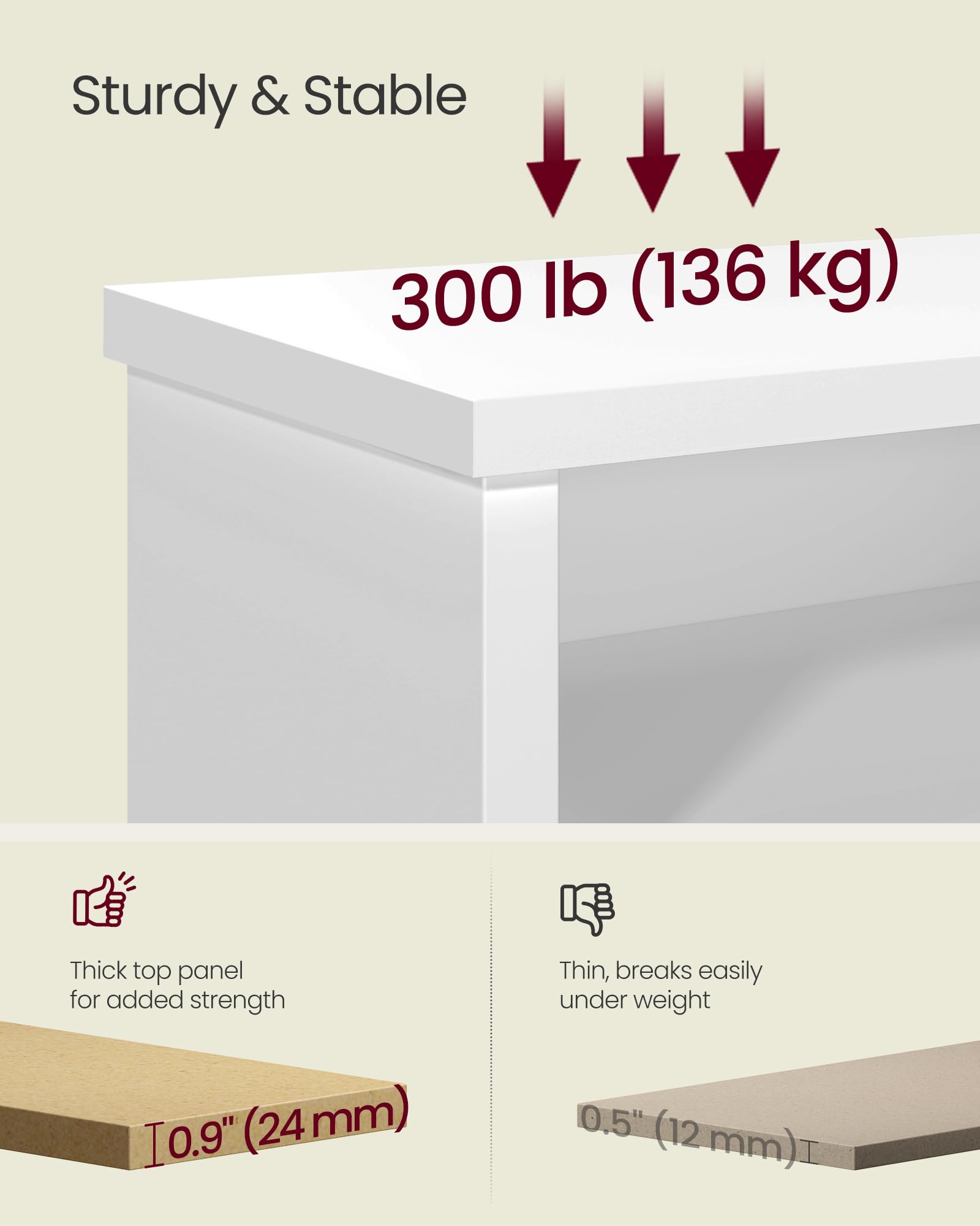 Sturdy 300 lb top from VASAGLE supports comfortable seating.