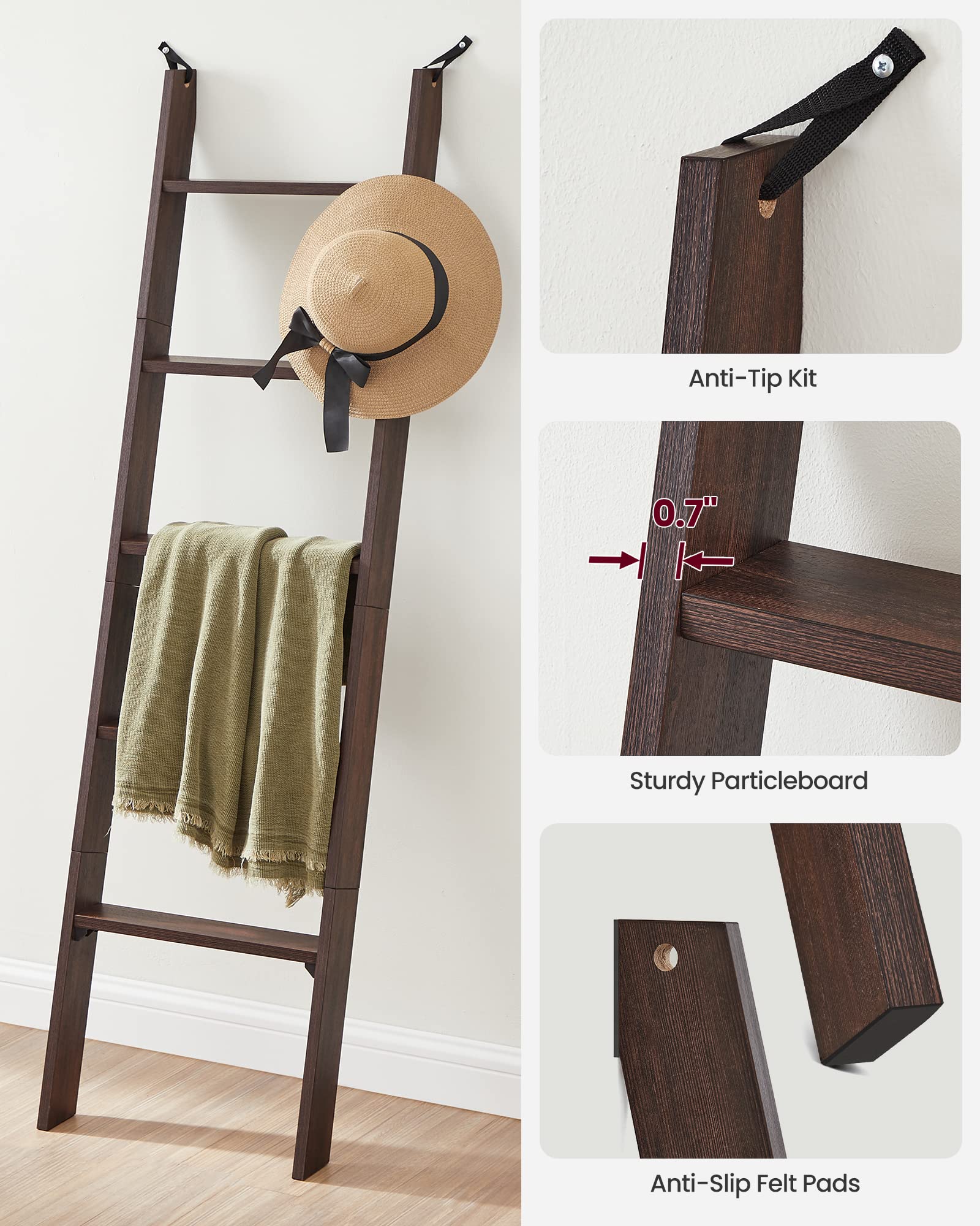 VASAGLE beveled top with padded feet protects walls