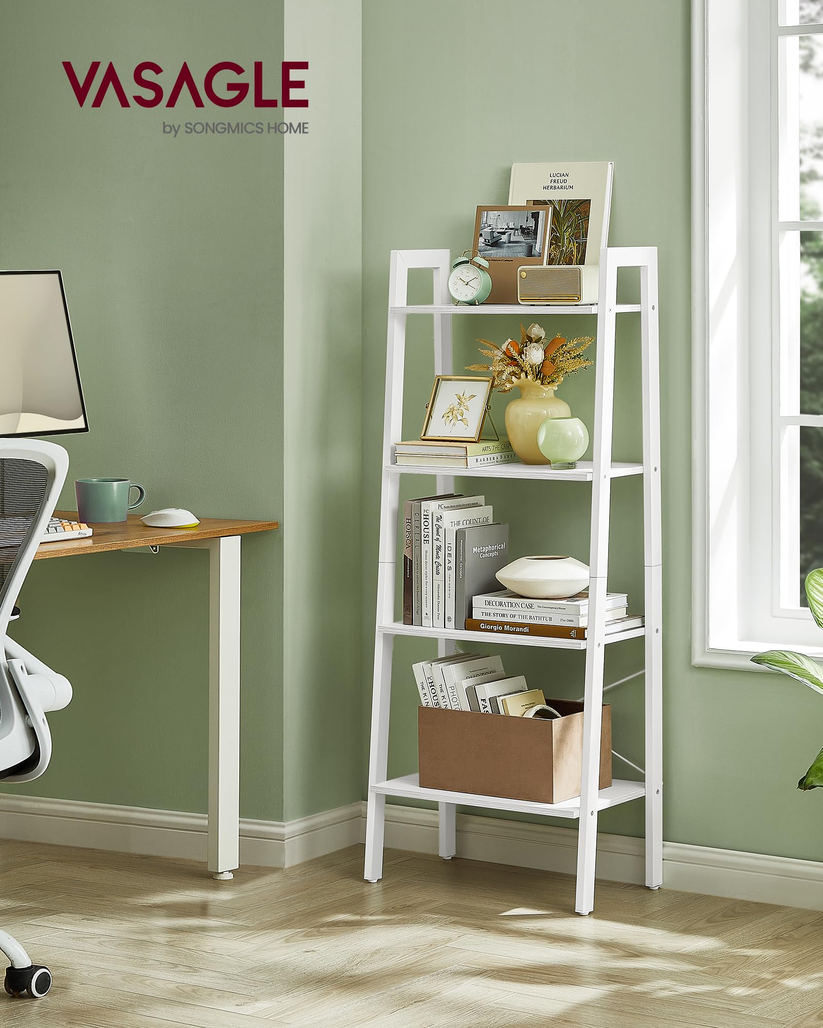 VASAGLE bookshelf steel frame highlights industrial style and durability.