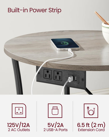 VASAGLE built-in power strip with outlets for convenient charging