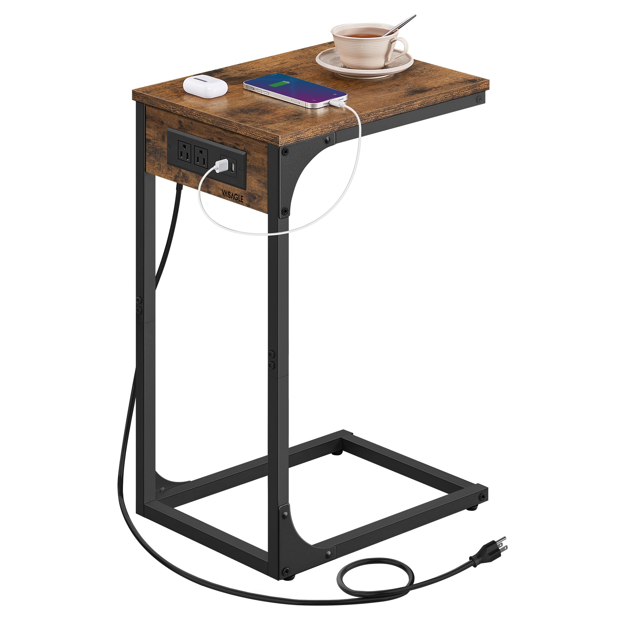 VASAGLE C-shaped end table tucked under sofa for easy reach