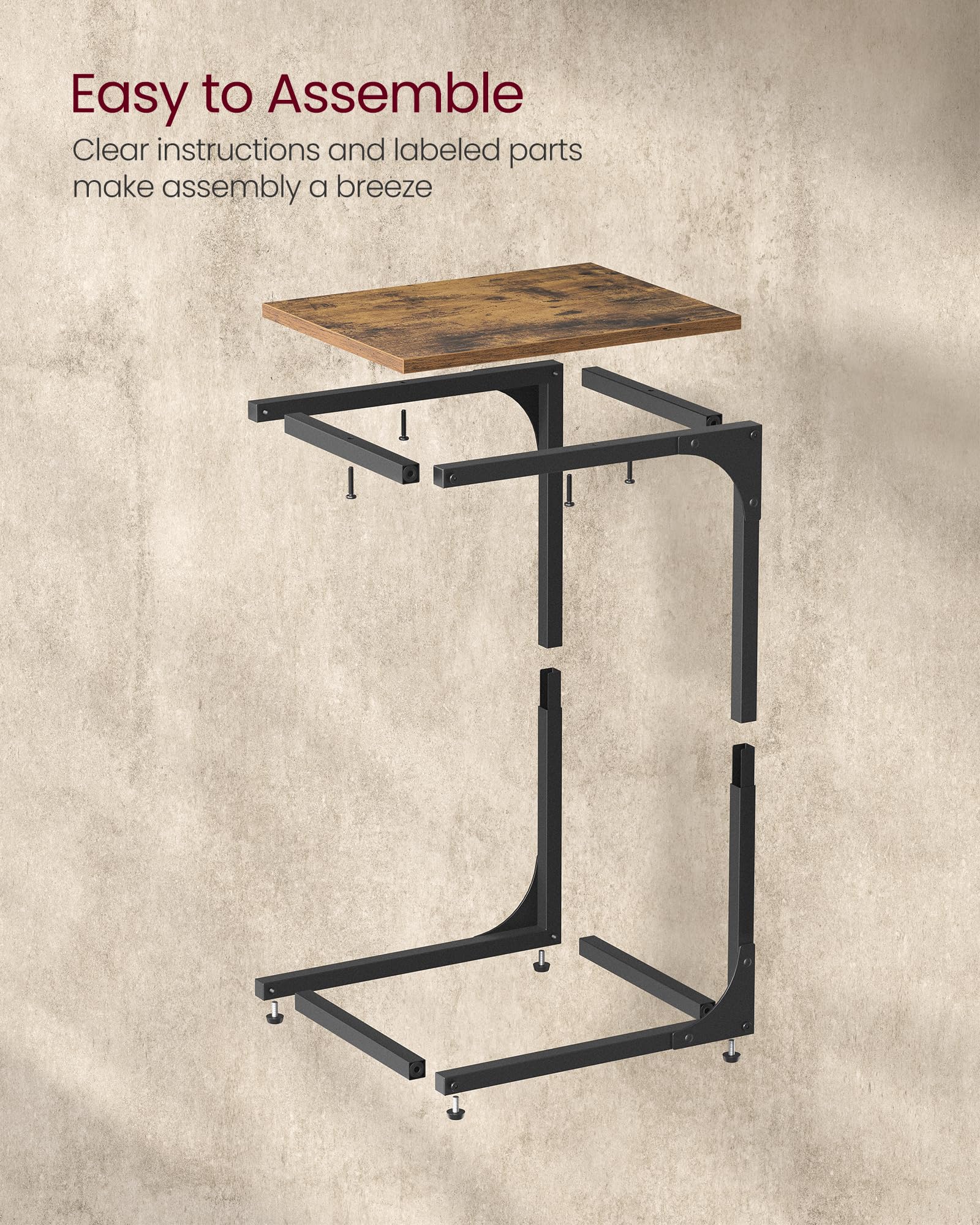 VASAGLE C-shaped end table durable construction offers long-lasting everyday use