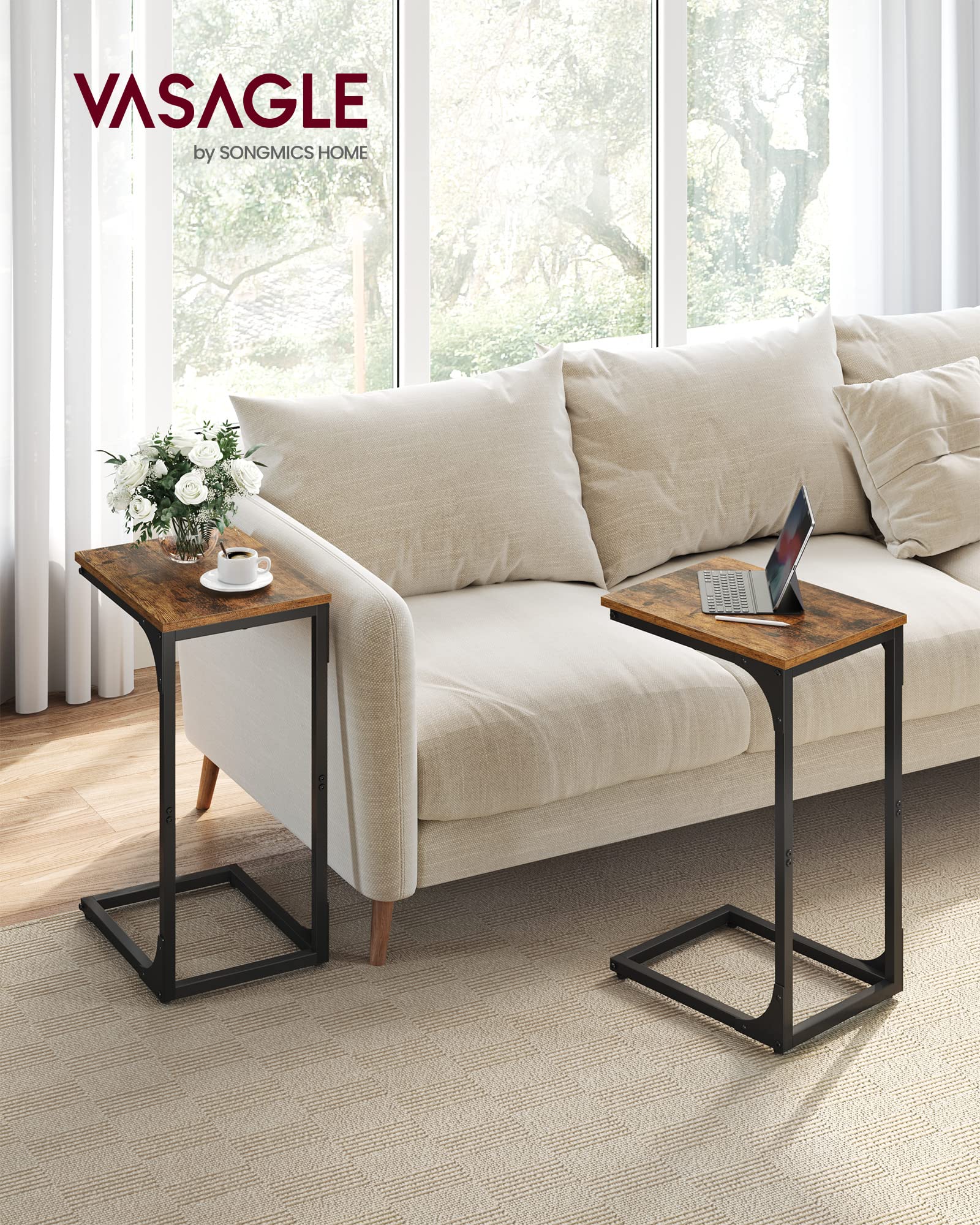 VASAGLE C-Shaped End Table set 2 hugging couch for convenient storage