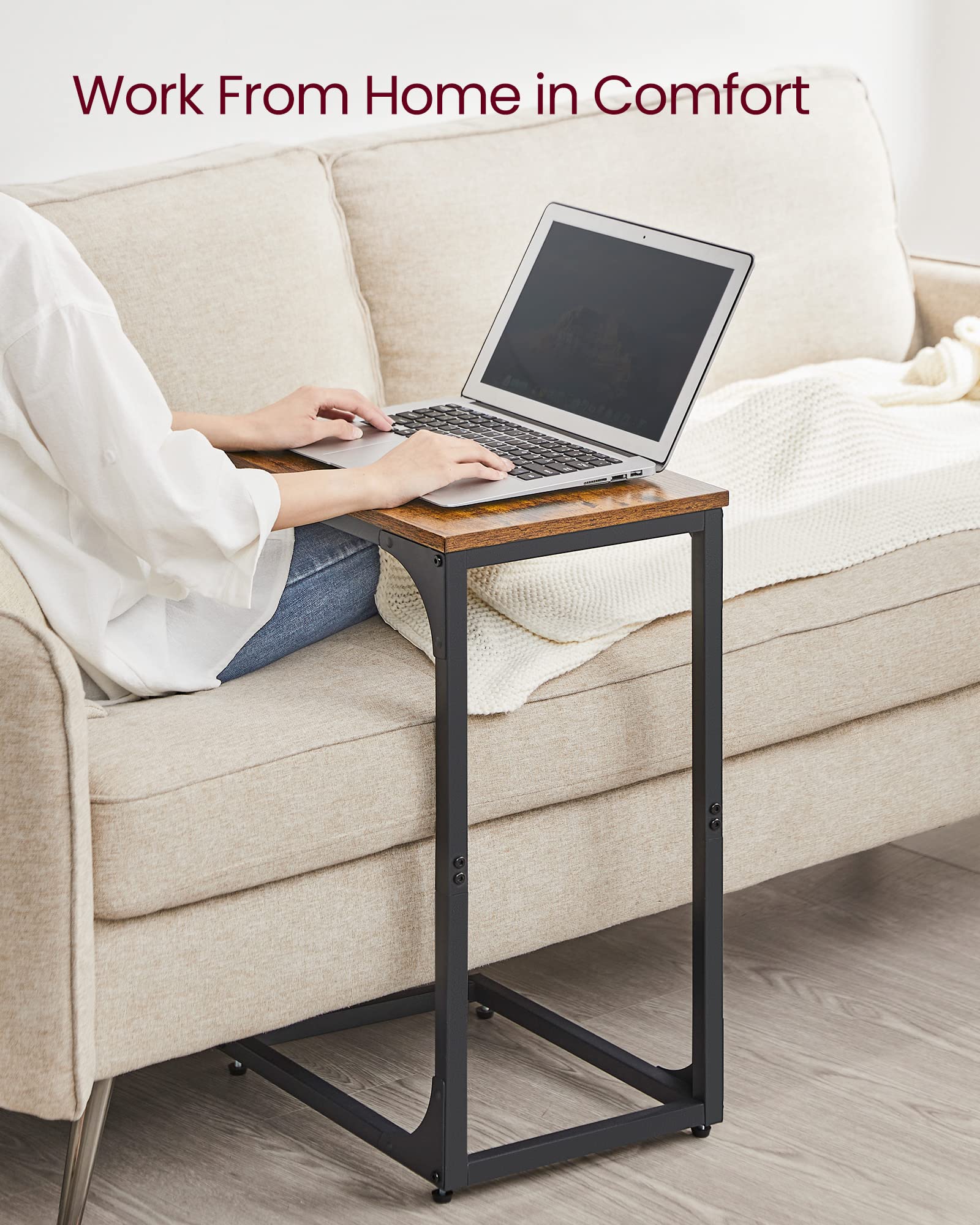 VASAGLE C-Shaped End Table set 2 sturdy steel frame supports daily use