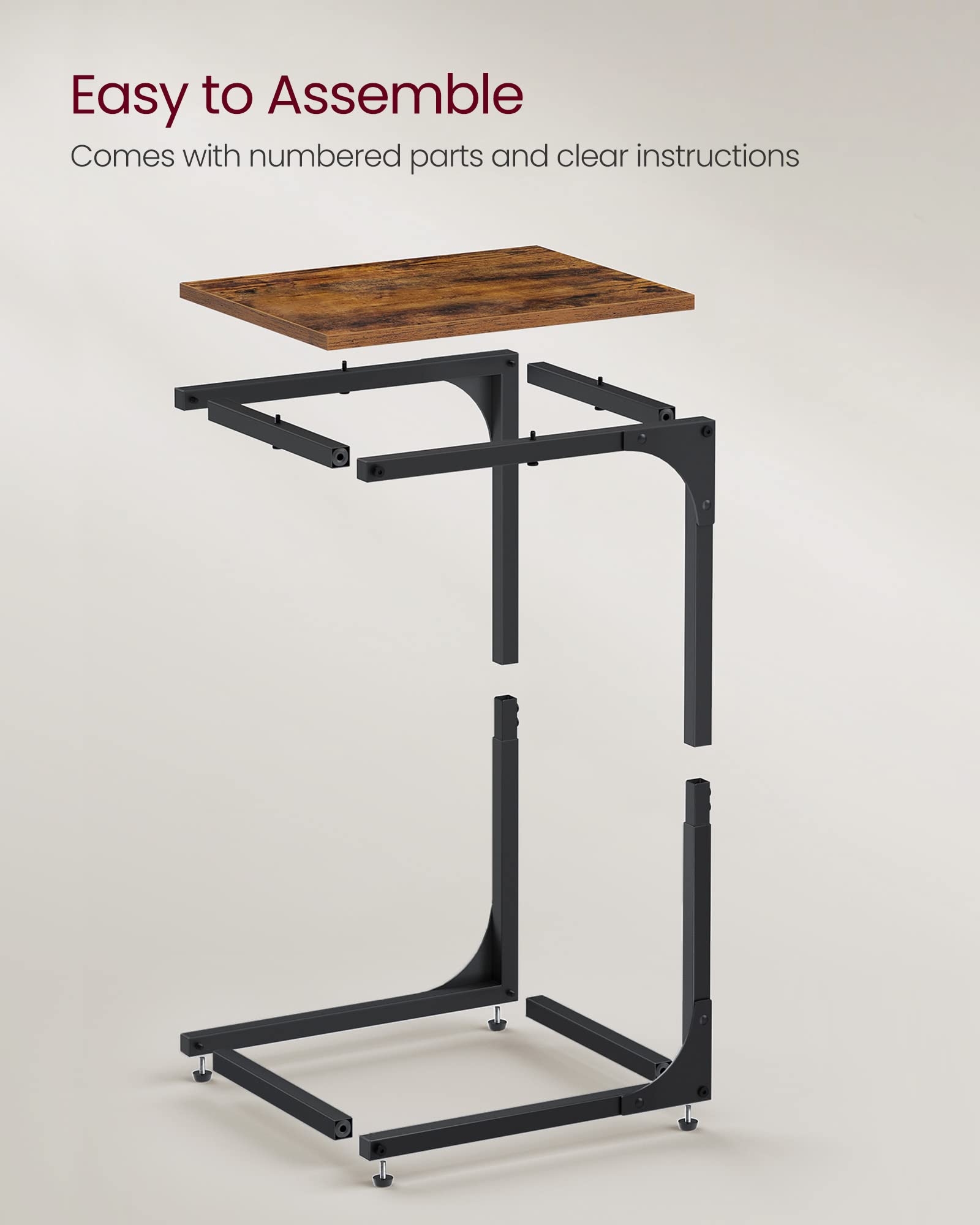VASAGLE C-Shaped End Table set 2 easy assembly with numbered parts