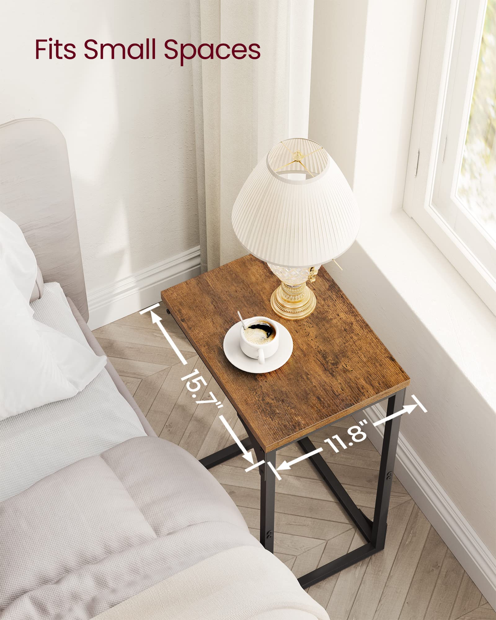 VASAGLE C-Shaped End Table set 2 rustic brown and black finish complements interior