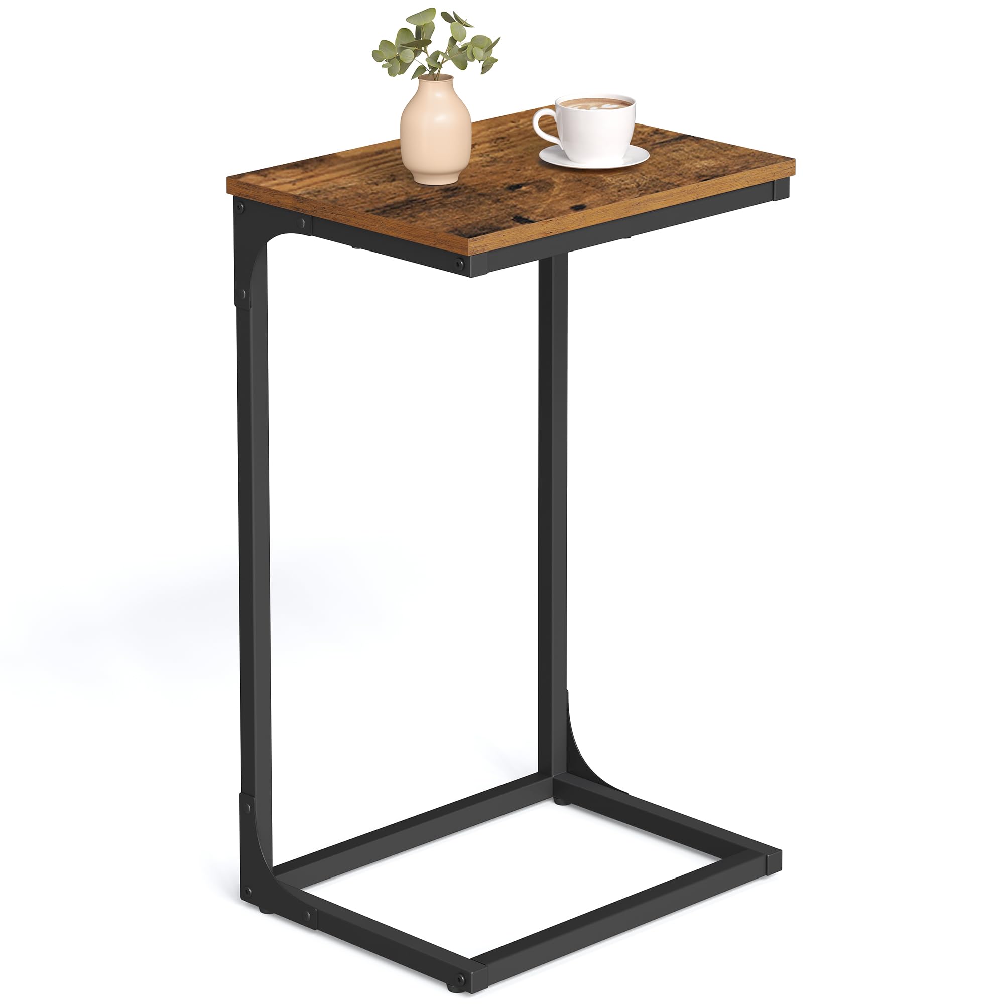 VASAGLE C-shaped end table under sofa for easy reach to drinks and remotes.