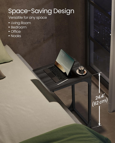 VASAGLE C-Shaped Table hugs sofa for convenient laptop use.
