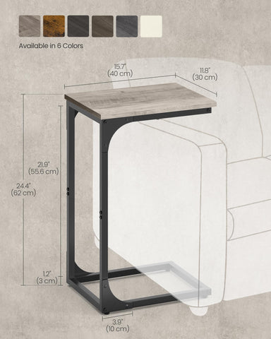 VASAGLE C-shaped table hugging the sofa for convenient laptop or snack use.