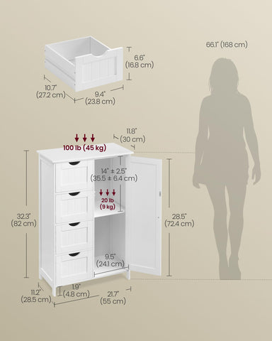 VASAGLE cabinet in living room setup with compact footprint and concealed storage.