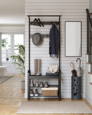 VASAGLE charcoal gray and black finish complements modern entryways.