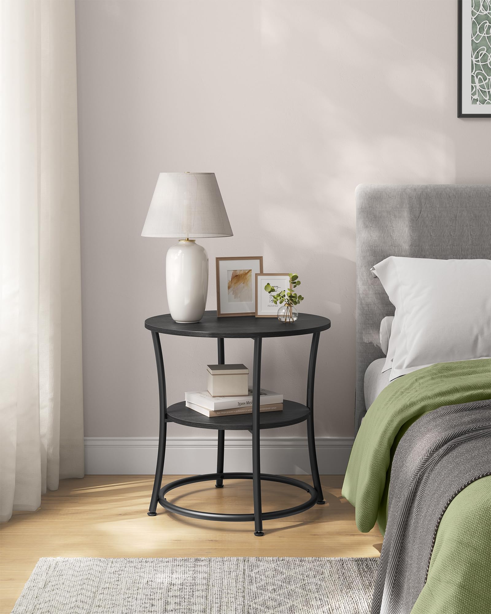 VASAGLE charcoal gray and ink black finish complements modern decor.