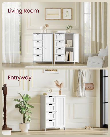 Cloud white finish on VASAGLE cabinet ideal for bathroom or hallway decor.