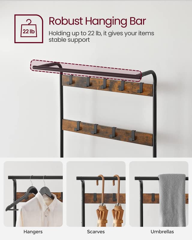 VASAGLE 9 removable hooks provide flexible hanging options for small and large items.