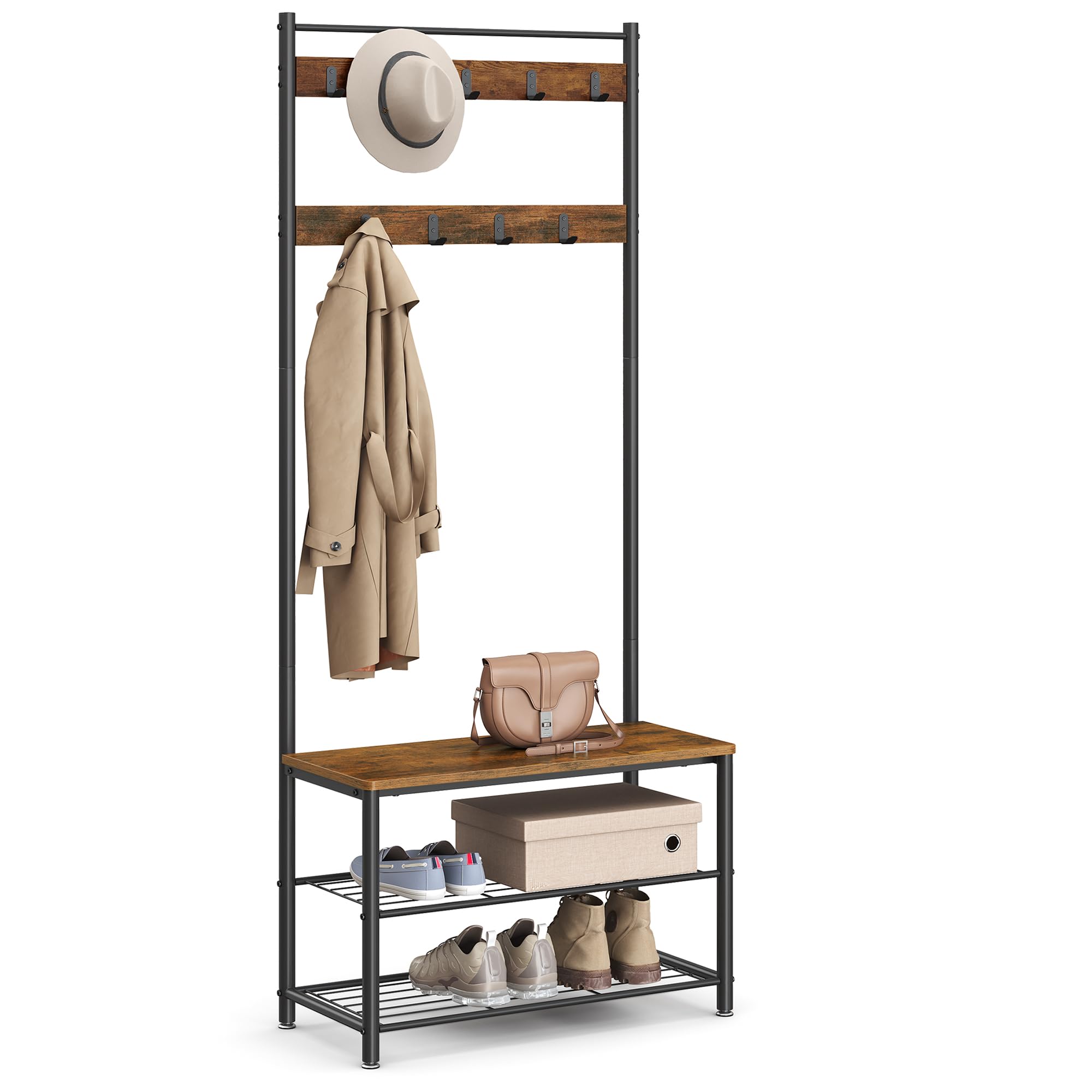 VASAGLE coat rack hall tree with multiple hooks for organized entryway storage.