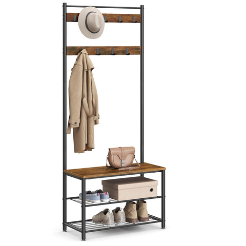 VASAGLE coat rack hall tree with multiple hooks for organized entryway storage.