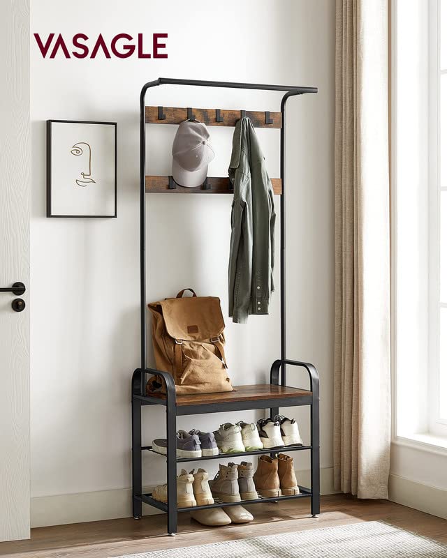 VASAGLE hall tree bench seat offers convenient seating for quick shoe changes.