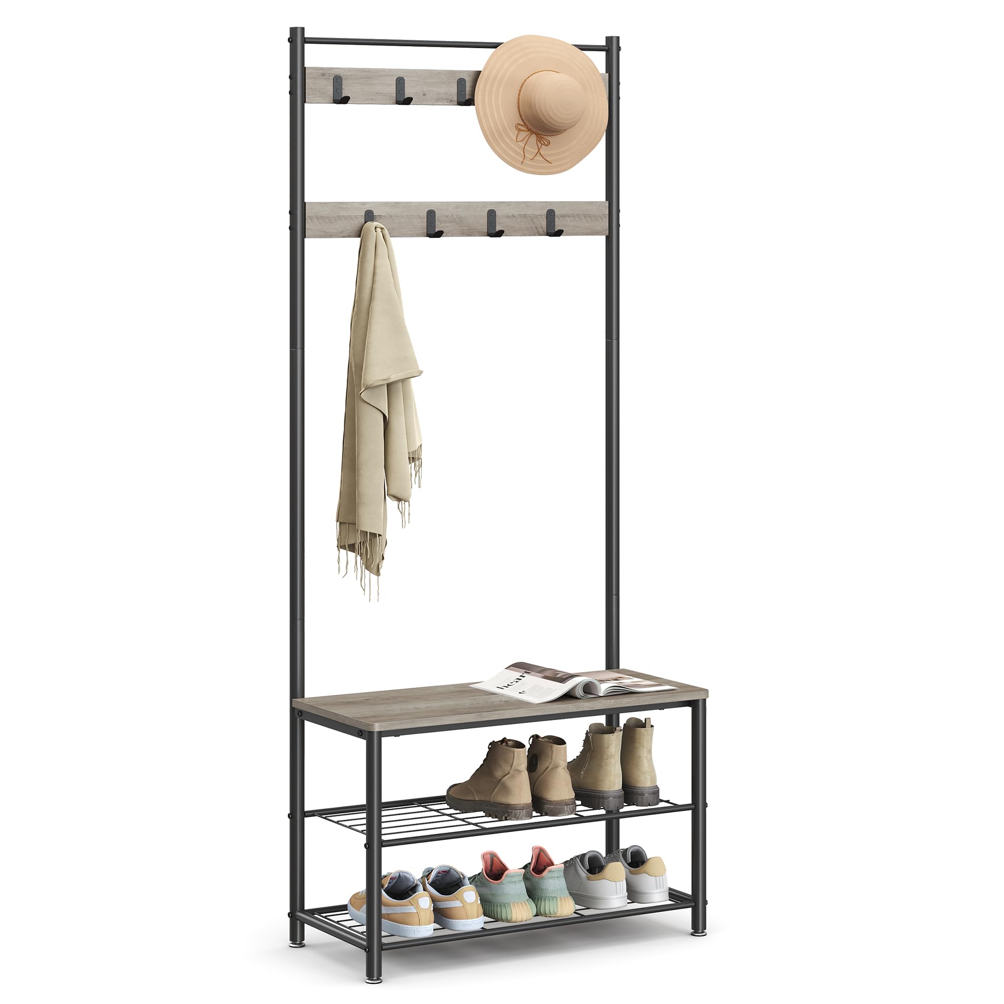 VASAGLE coat rack hall tree with shoe bench keeps entryway organized