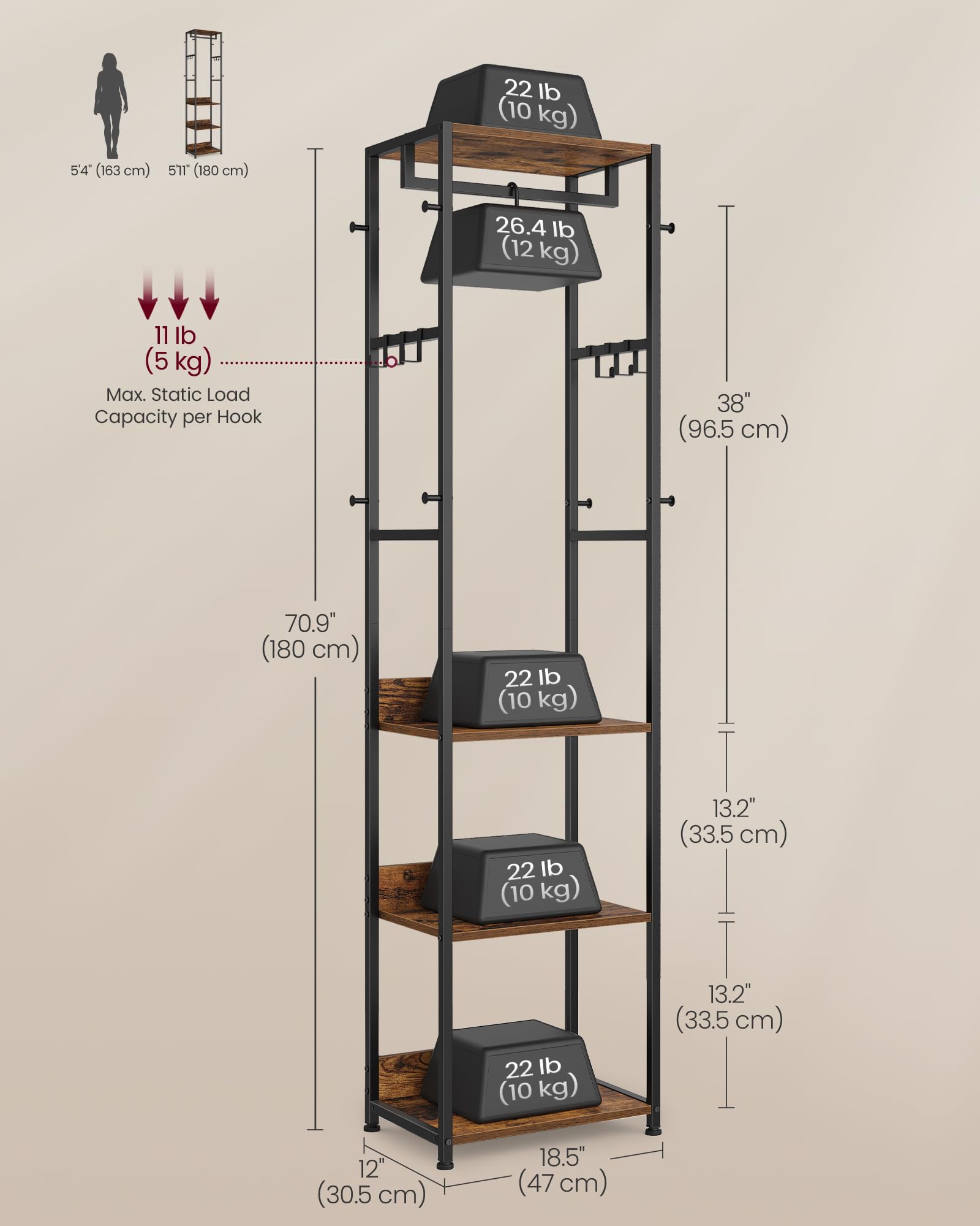 VASAGLE organizes shoes, bags, and hats with shelves and hooks.
