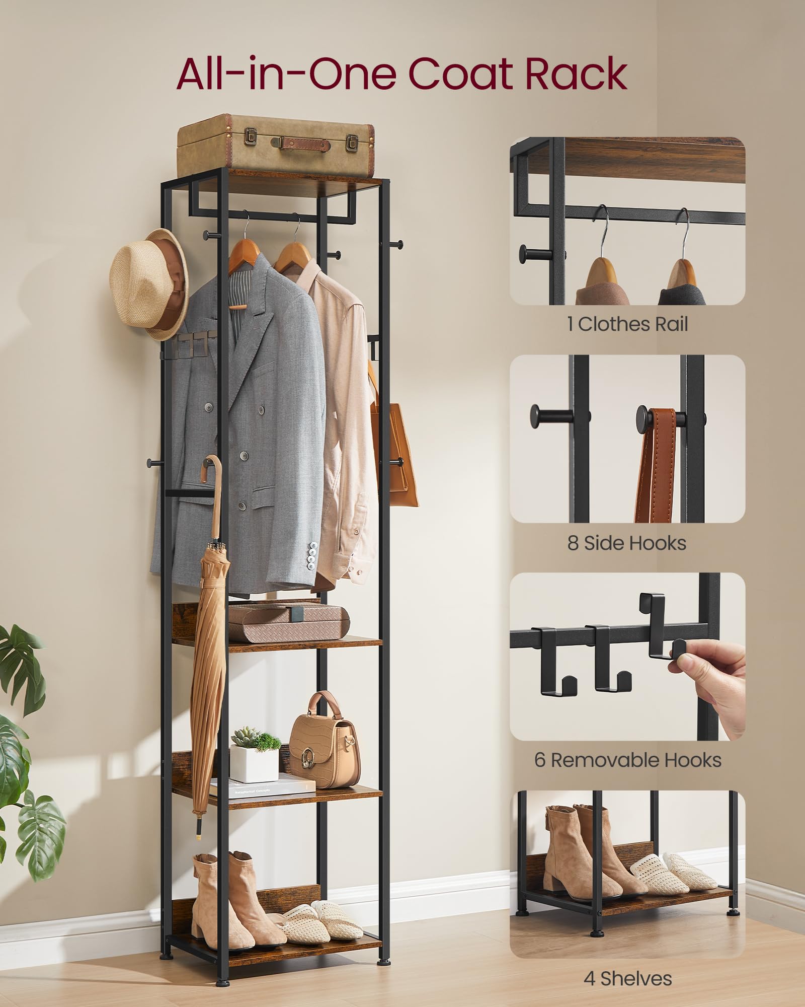 VASAGLE steel frame provides durable storage with adjustable feet.