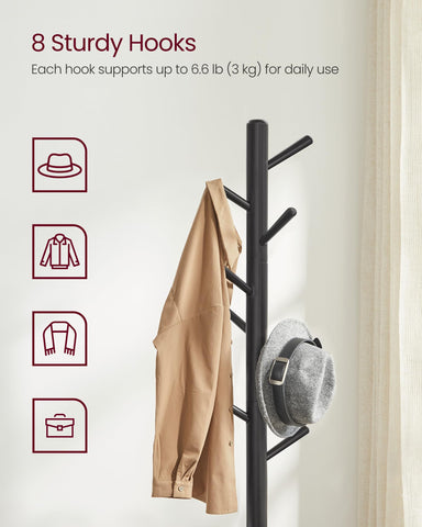 VASAGLE coat rack with triangular base offers sturdy support up to 53 lb.